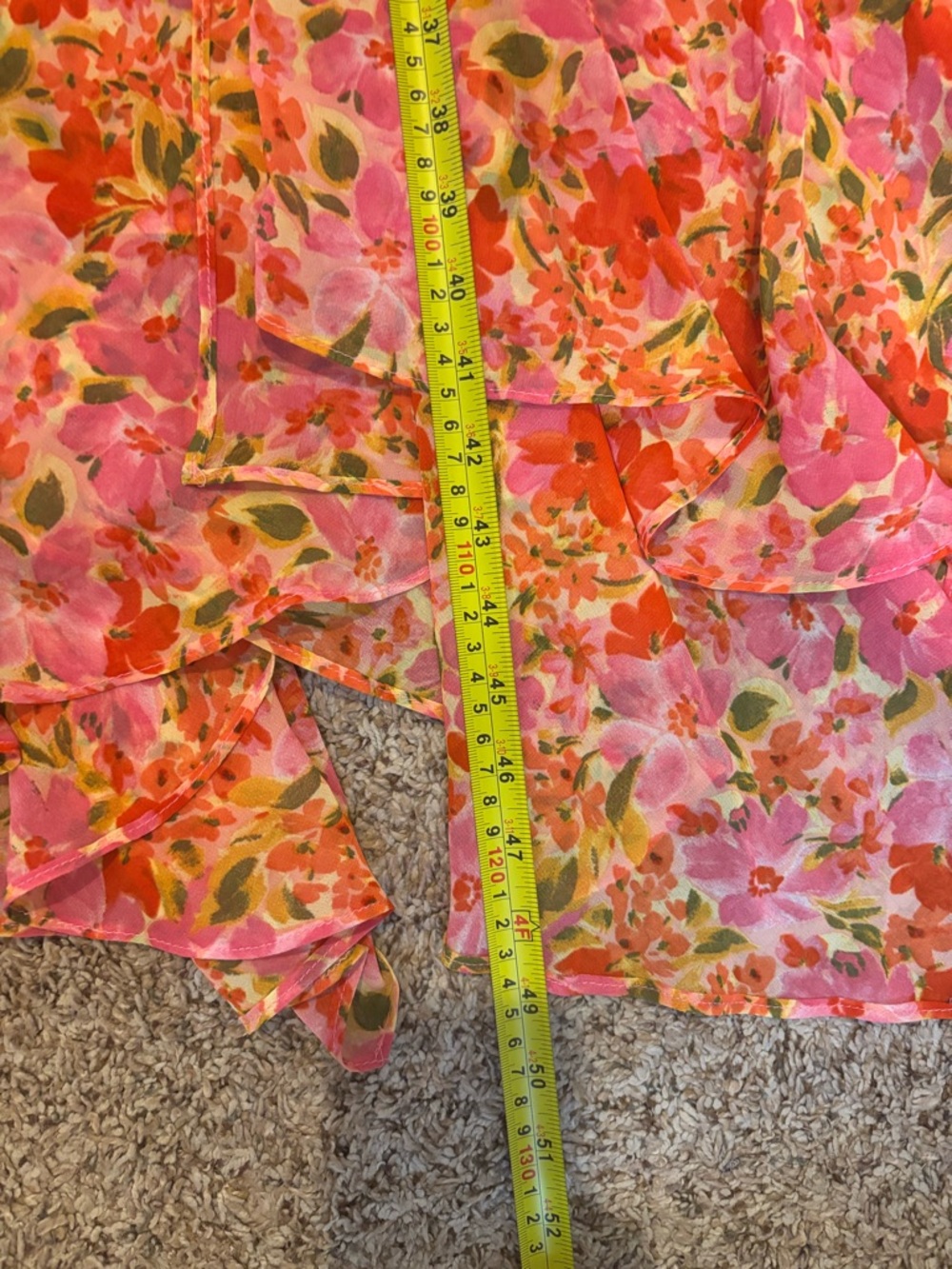 NEW ASTR Dress Large Santorini 1-Shoulder Floral Midi Chiffon Pink Orange Flowy - Picture 16 of 16
